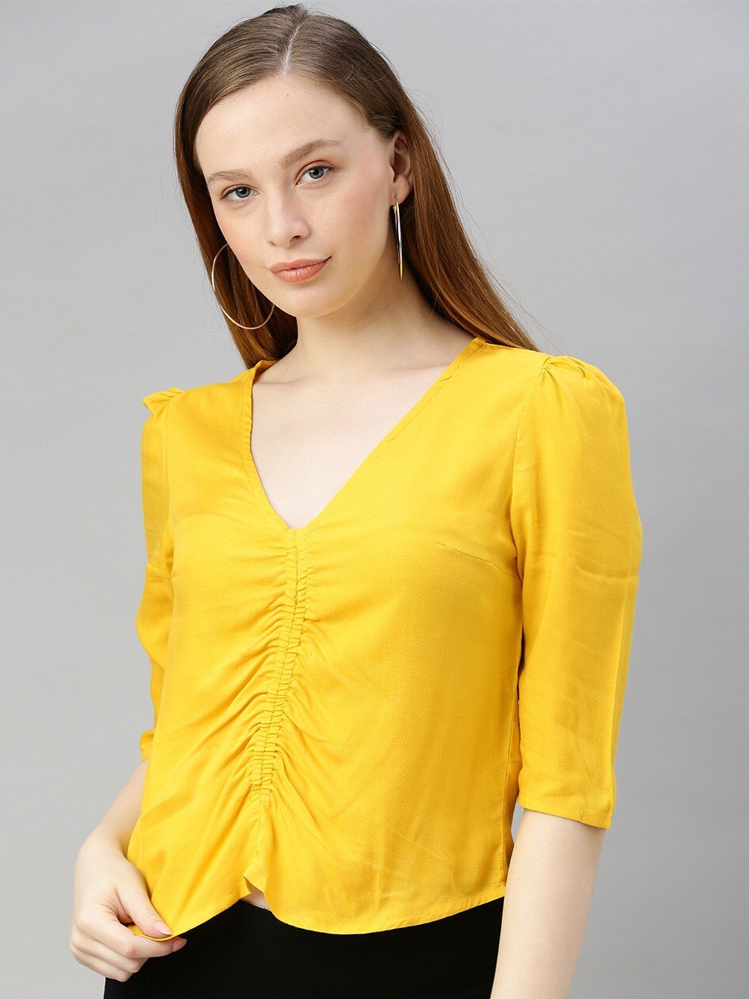 

Sera V-Neck Puff Sleeves Top, Yellow