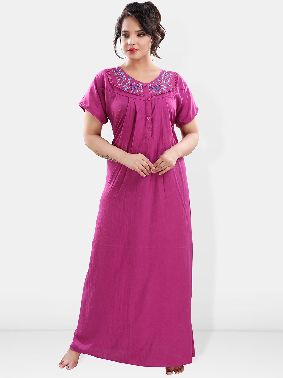 

Be You Floral Embroidered Maxi Nightdress, Magenta