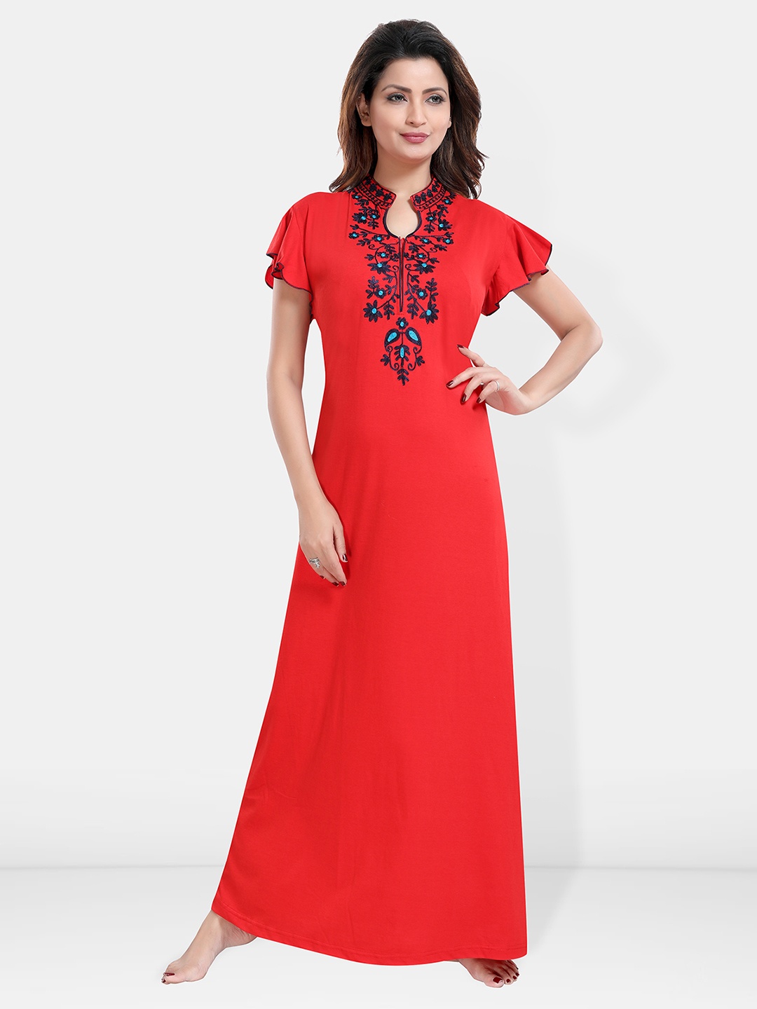 

Be You Embroidered Maxi Nightdress, Red
