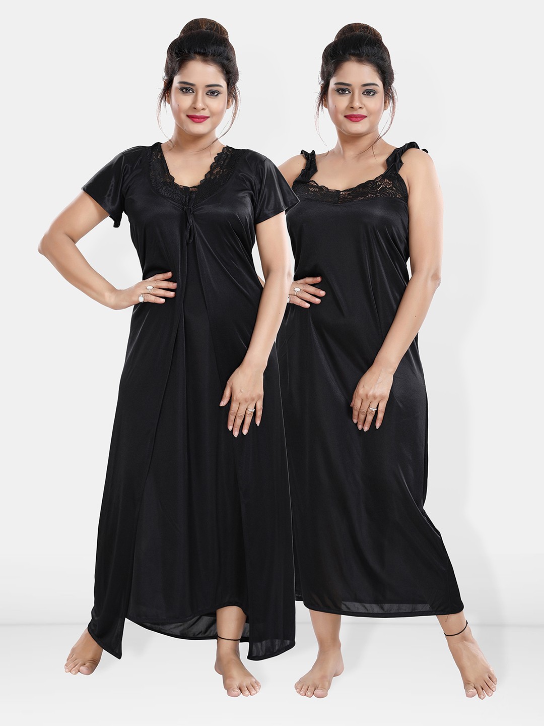

Be You Maxi Satin Wrap Nightdress With Robe, Black