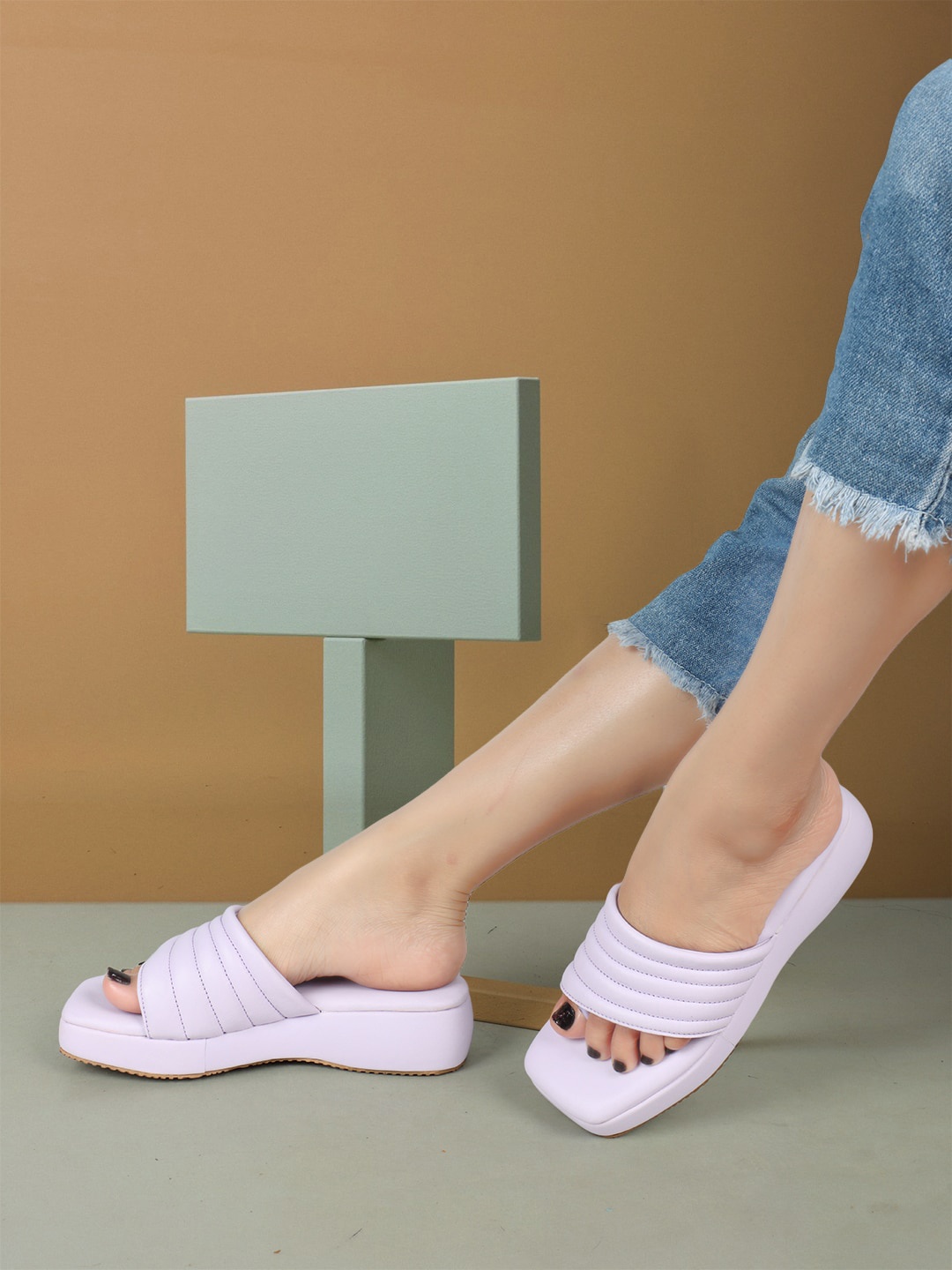 

ICONICS Square Toe Flatform Heels, Lavender