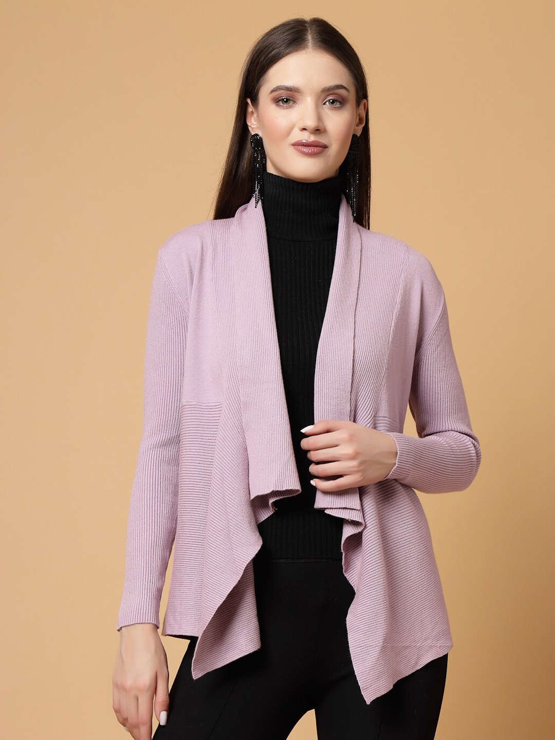 

Mafadeny Long Sleeves Open Front Shrug, Mauve