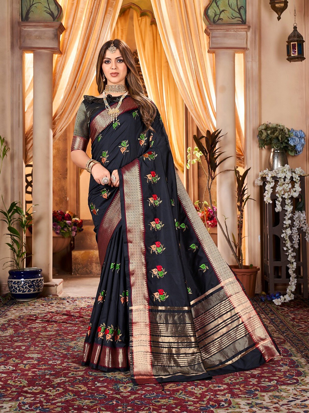 

Mitera Black Ethnic Motifs Embroidered Saree
