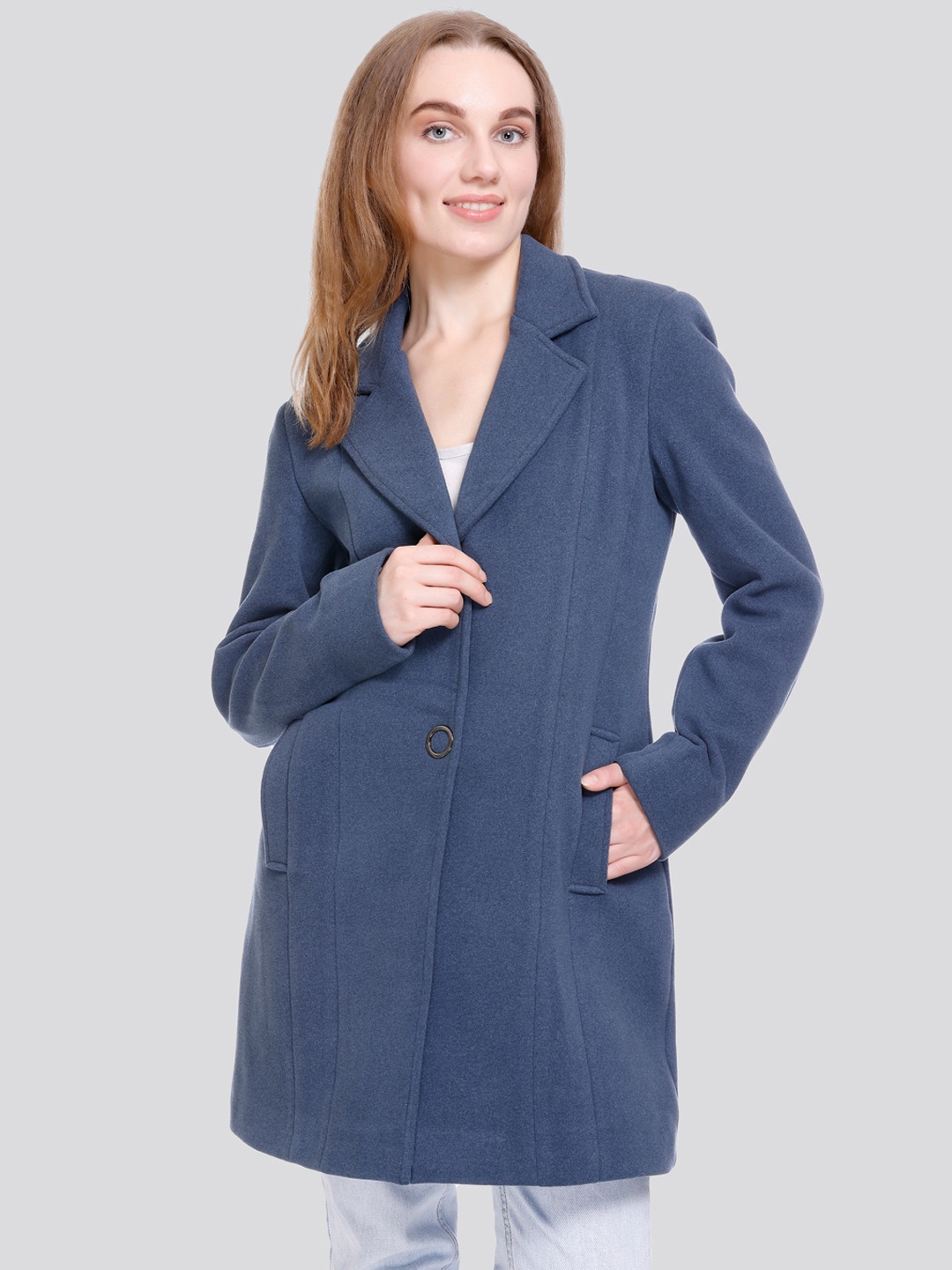 

C-Aerin Self Design Longline Over Coat, Blue