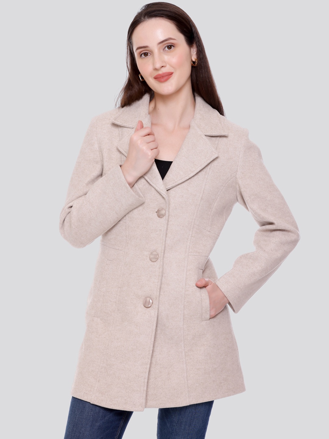 

C-Aerin Self Design Longline Overcoat, Camel brown