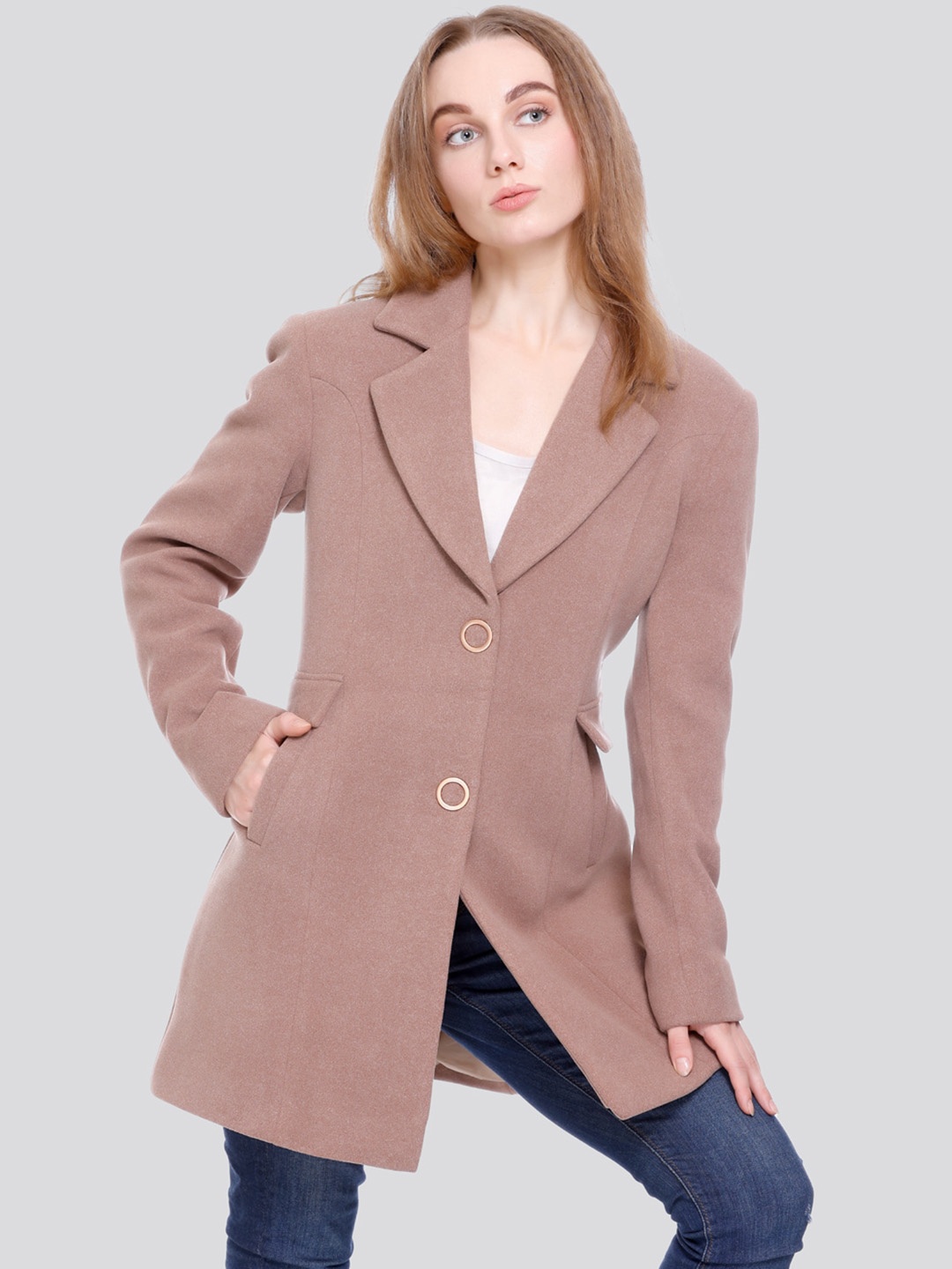 

C-Aerin Self Design Regular Fit Longline Overcoat, Brown