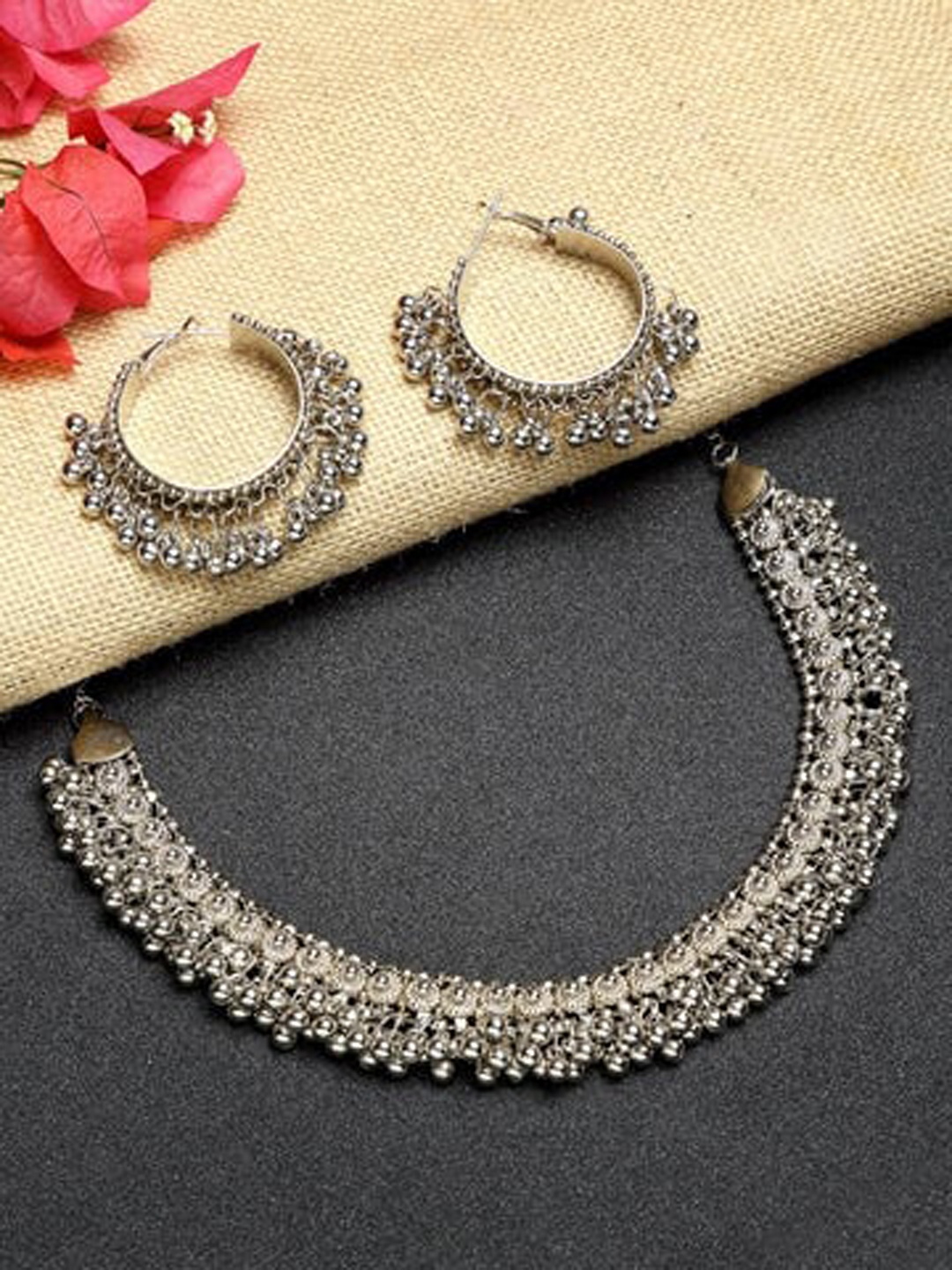 

VAGHBHATT Silver Plated Qxidised Afghan Jewellery Set