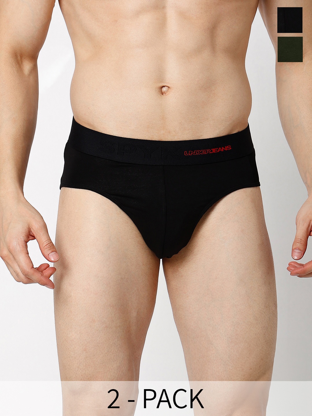 

UnderJeans by Spykar Pack Of 2 Basic Briefs UJNTPBC003BLACKOLIVE, Black