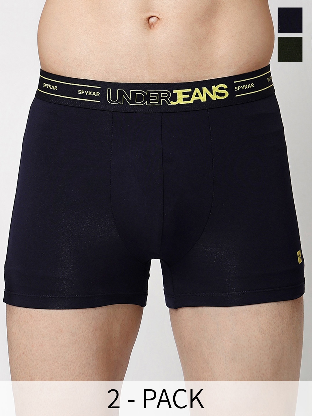 

UnderJeans by Spykar Pack Of 2 Mid-Rise Trunks UJNTPTC006NAVYOLIVE, Navy blue