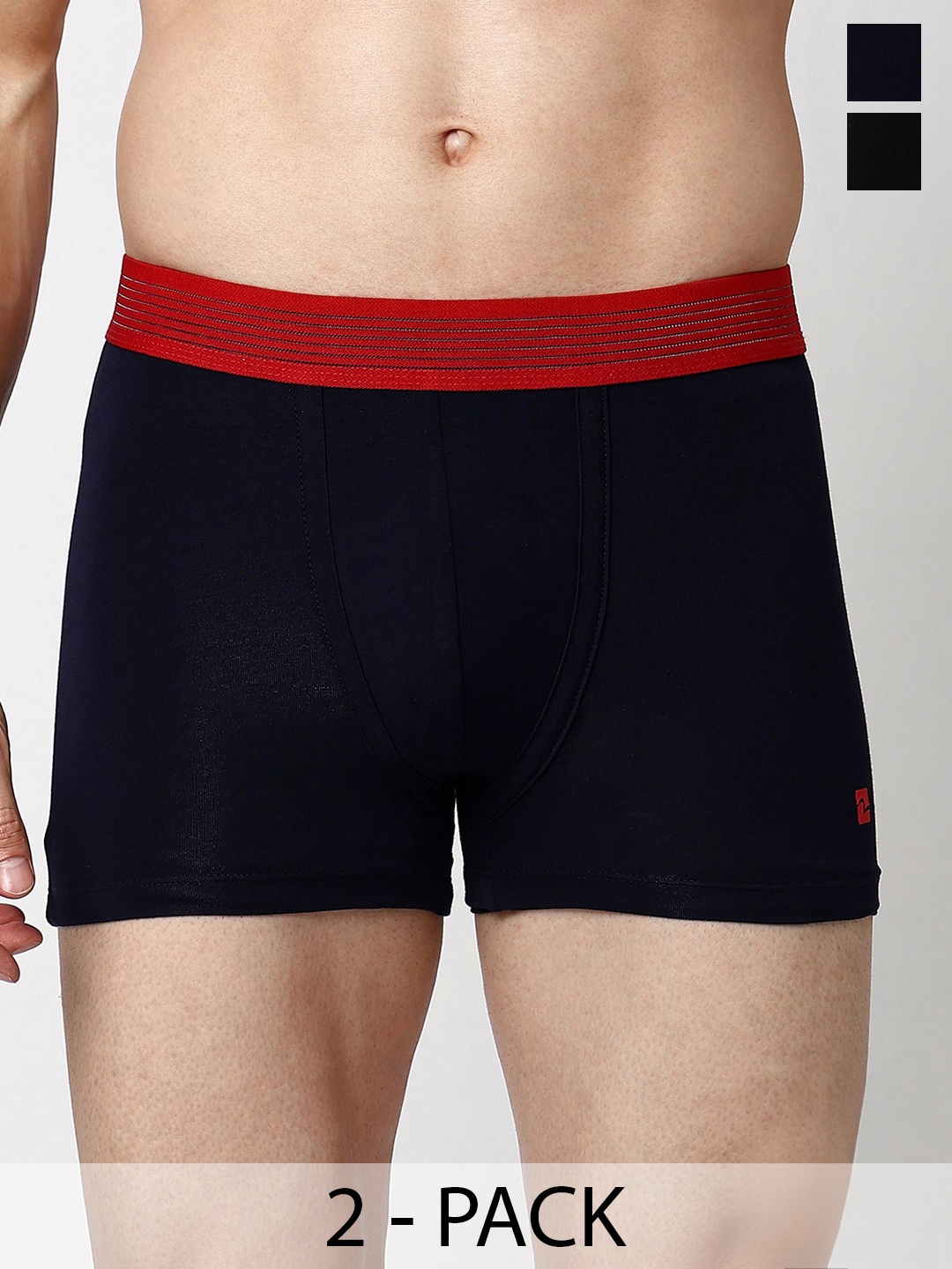 

UnderJeans by Spykar Pack Of 2 Mid-Rise Trunks UJNTPTC002NAVYBLACKGREY, Navy blue