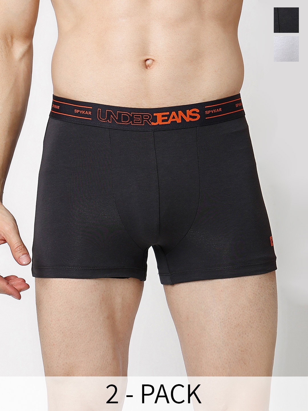 

UnderJeans by Spykar Pack Of 2 Mid-Rise Trunks UJNTPTC006GREYWHITE, Grey
