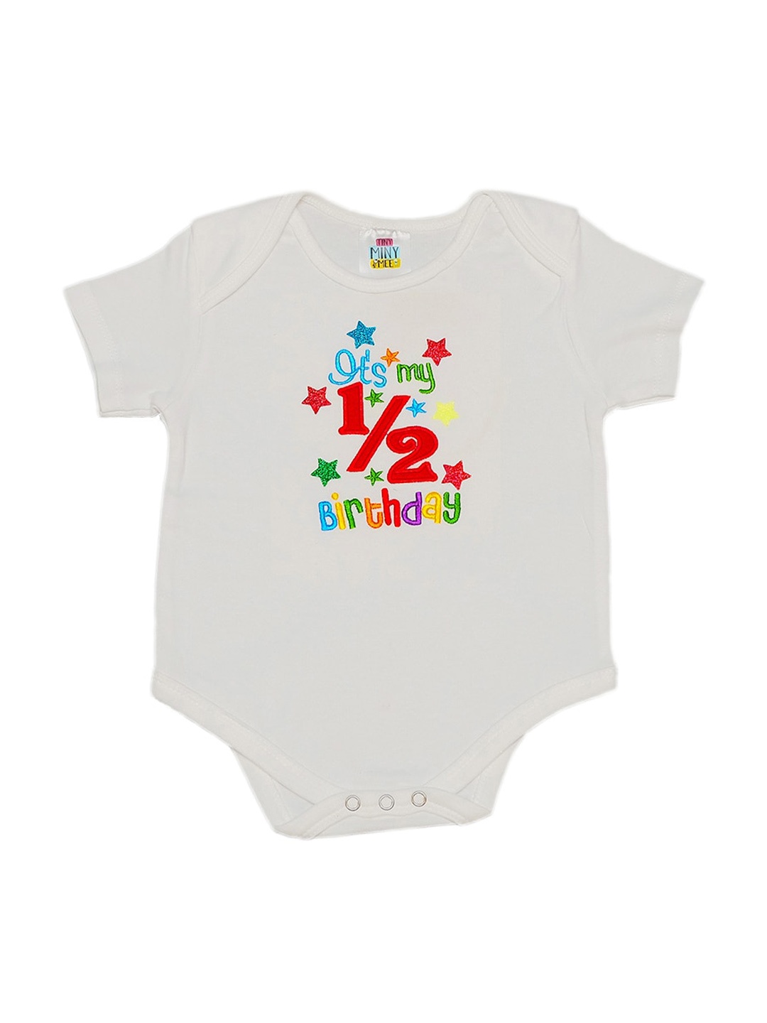 

TINY MINY ME Infant Boys Typography Printed Cotton Bodysuit, White