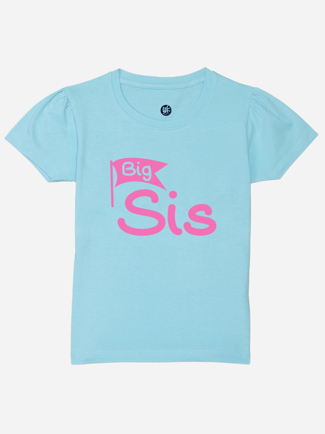 YK Girls Typography Printed Round Neck Regular Fit CottonT-Shirt, Blue