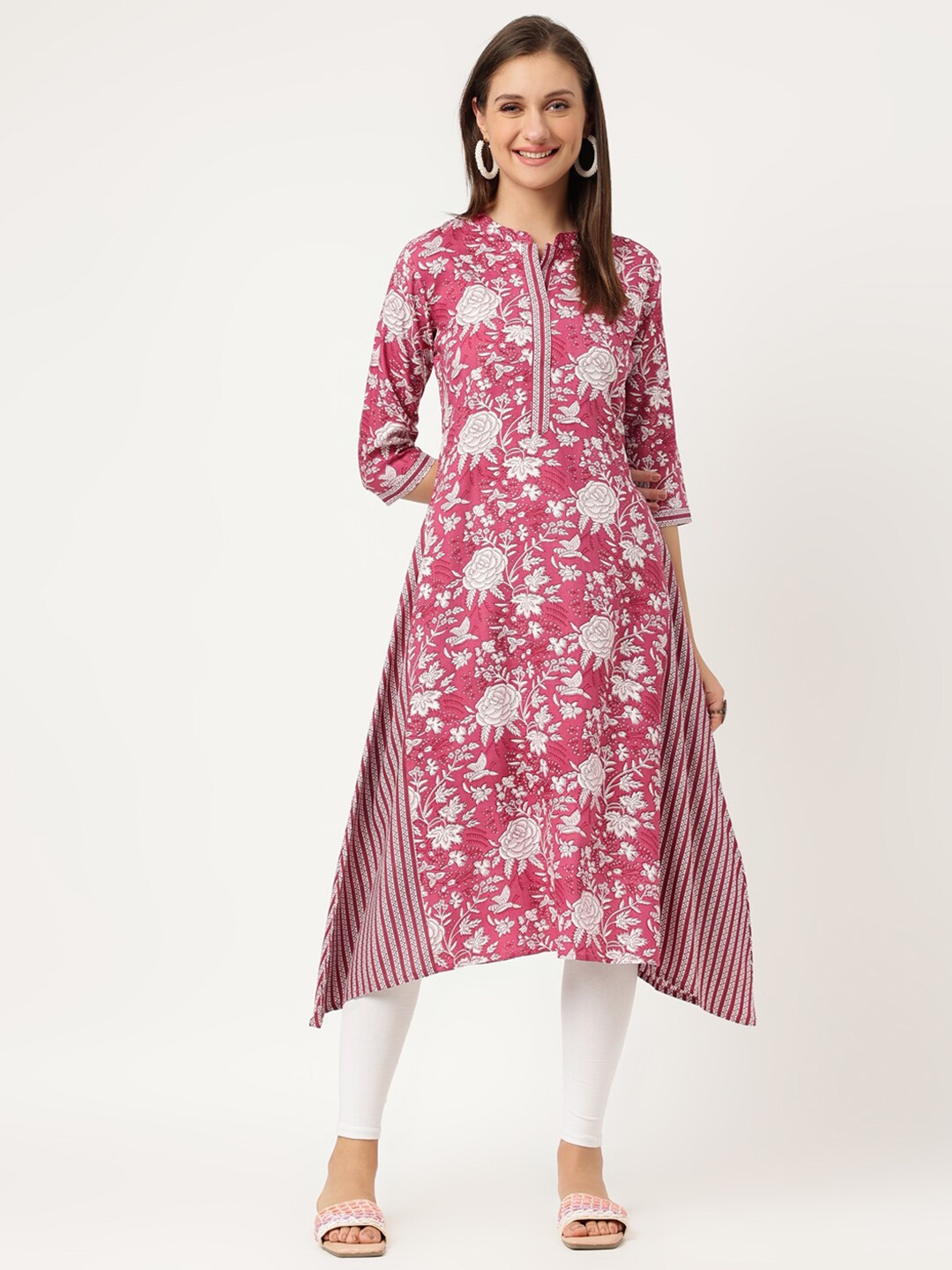 

Rimeline Women Pink & White Floral Printed Kurta