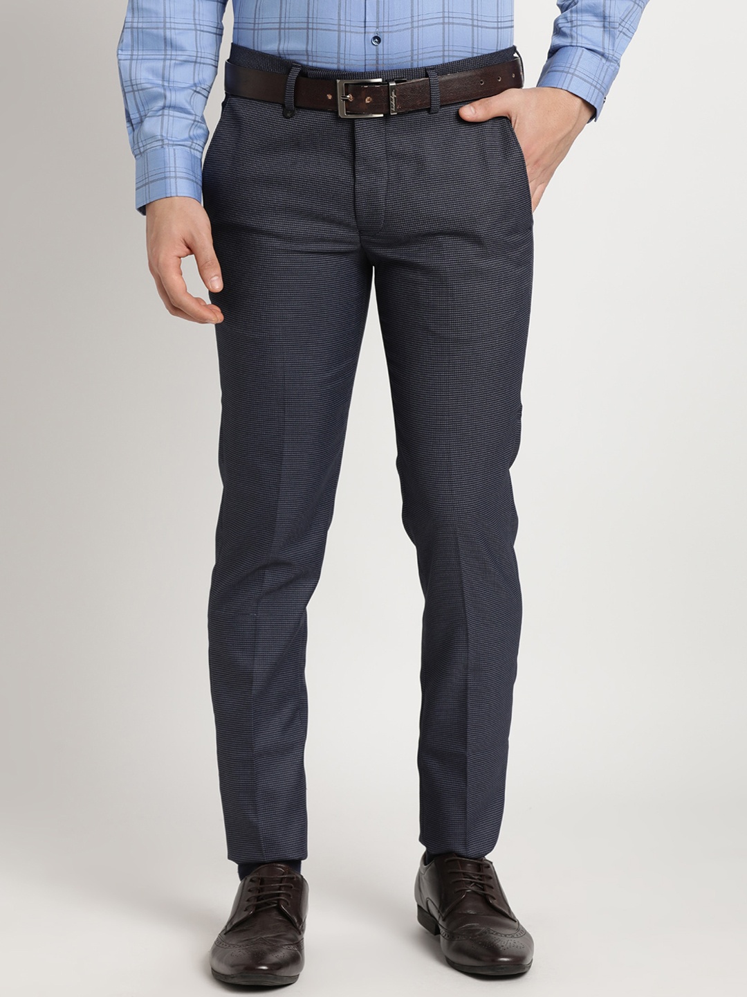 

Turtle Men Tailored Geometric Printed Skinny Fit Trousers, Charcoal