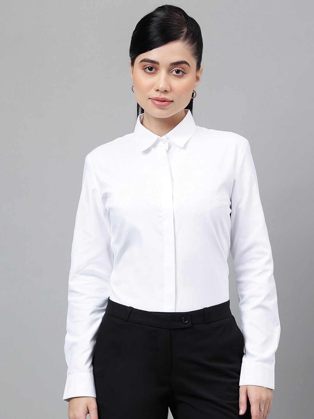 

English Navy Relaxed Oxford Spread Collar Formal Shirt, White