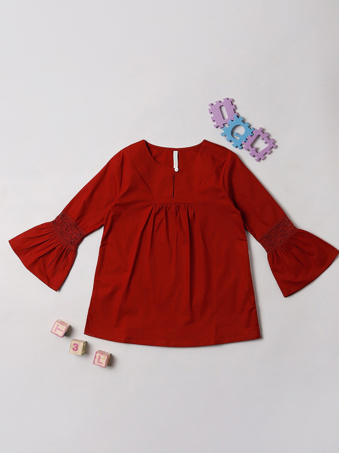 

Pantaloons Girls Bell Sleeves Cotton Top, Red