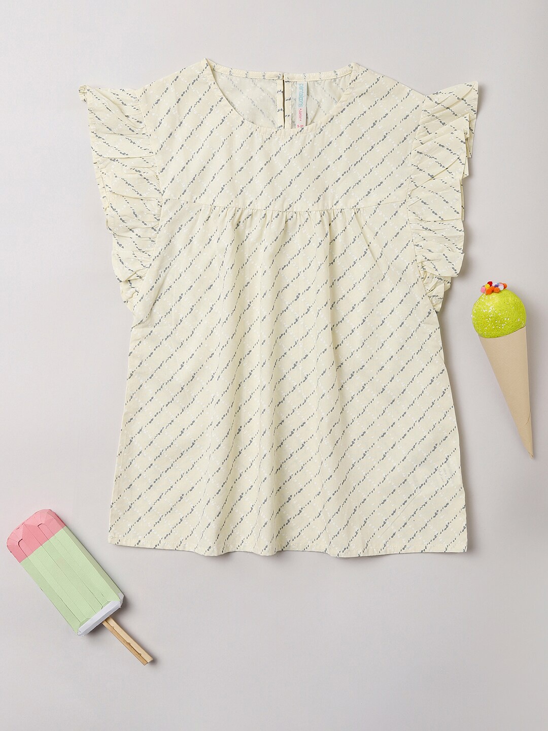 

Pantaloons Girls Striped Flutter Sleeves Cotton Top, Yellow