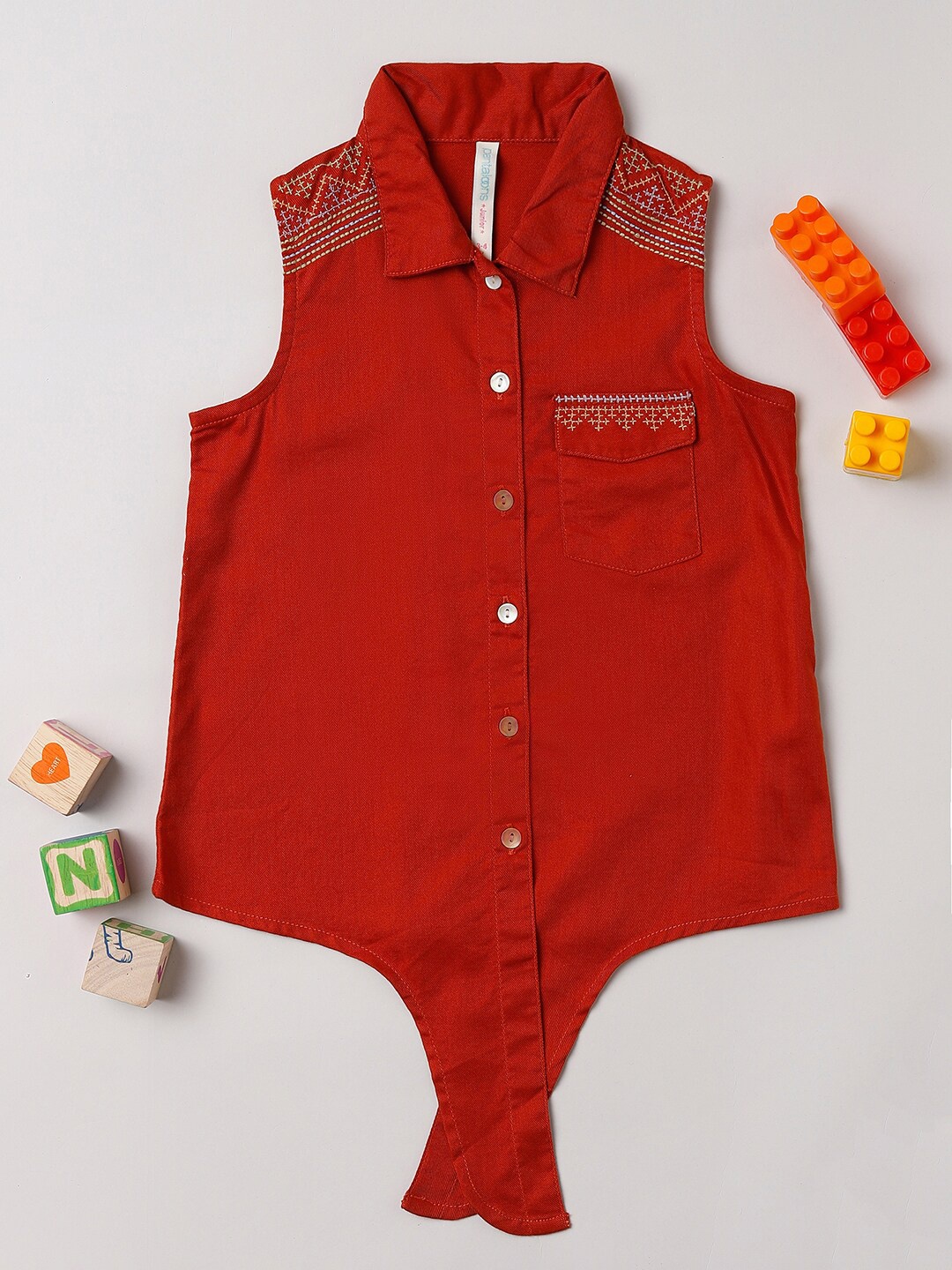 

Pantaloons Girls Cotton Shirt Style Top, Red