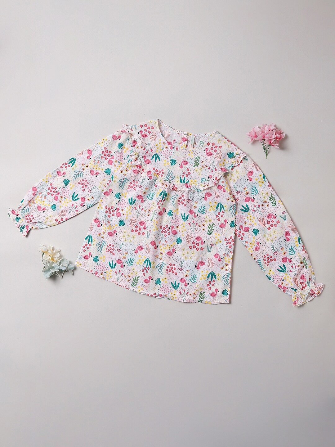 

Pantaloons Floral Printed Puff Sleeves Cotton Top, White