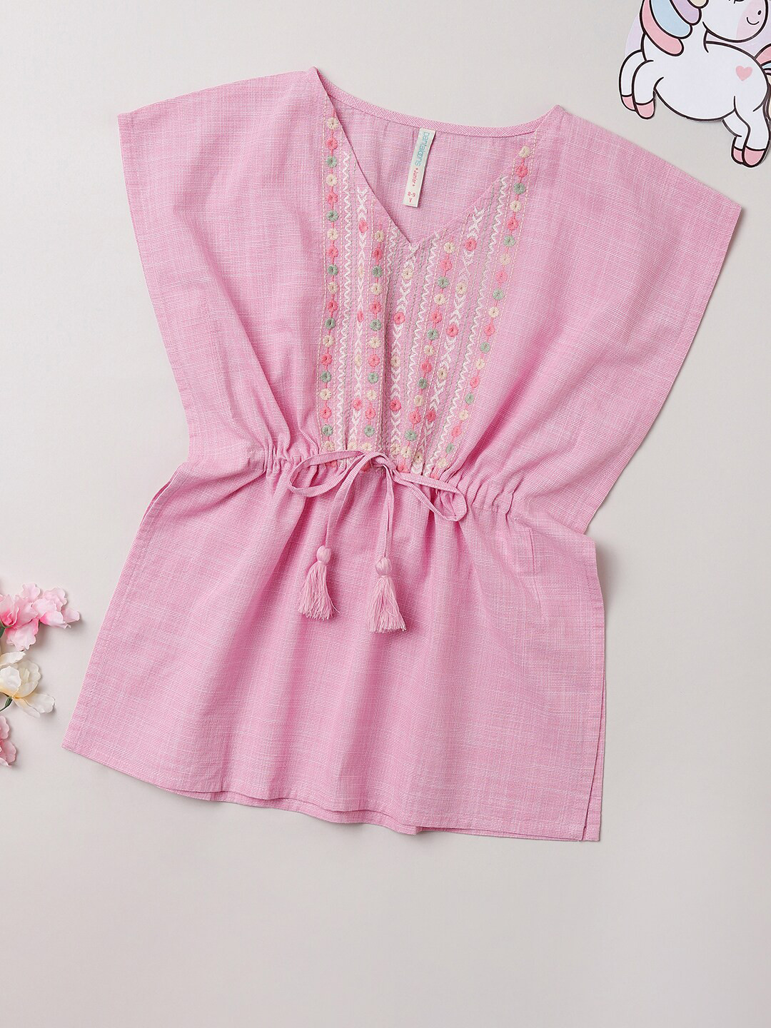 

Pantaloons Girls Floral Print Cotton Cinched Waist Top, Pink