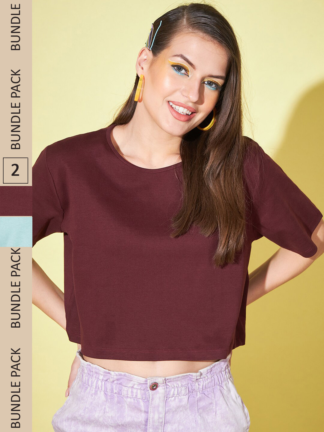 

BAESD Pack Of 2 Cotton Boxy Crop Top, Brown