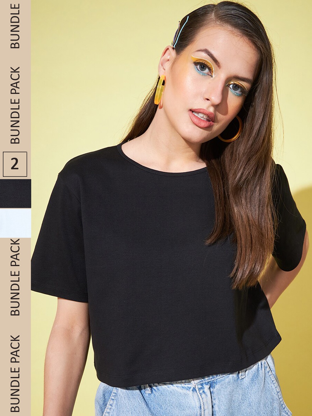 

BAESD Pack Of 2 Cotton Boxy Crop Top, Black