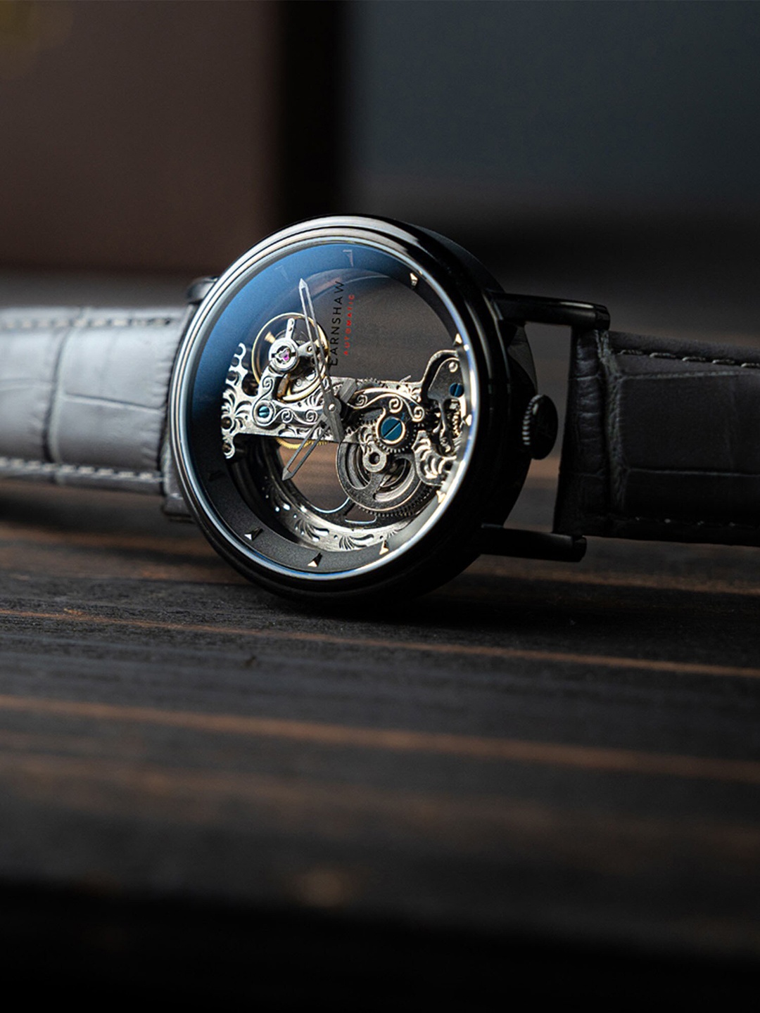 

EARNSHAW Men Embellished Leather Bracelet Style Analogue Automatic Motion Watch ES-8225-07, Grey
