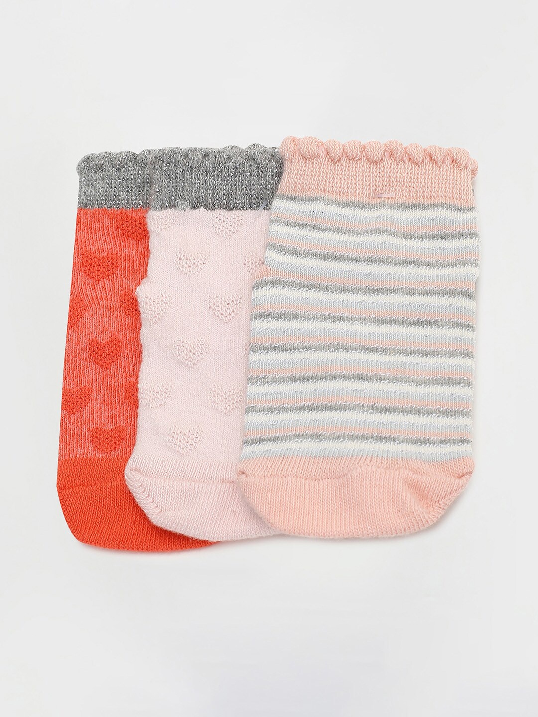 

max Girls Pack Of 3 Patterned Ankle Length Socks, Pink