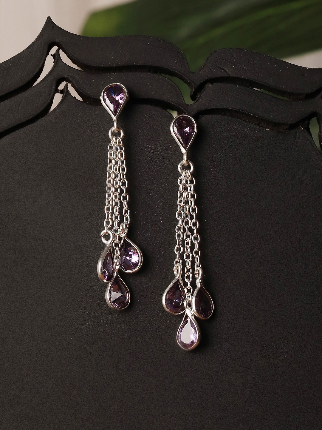 

Saraf RS Jewellery Silver-Plated Classic Drop Earrings, Purple