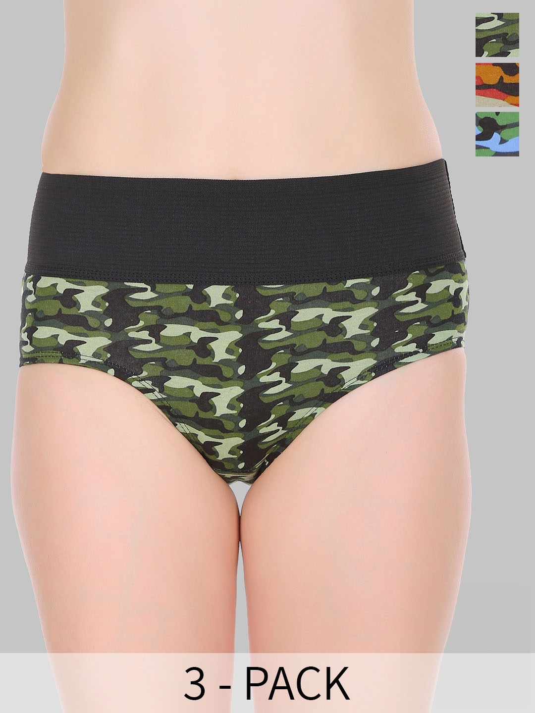 

SELFCARE Pack Of 3 High-Rise Printed Anti-Odour Cotton Sinker Tummy Tucker Hipster Briefs, Green