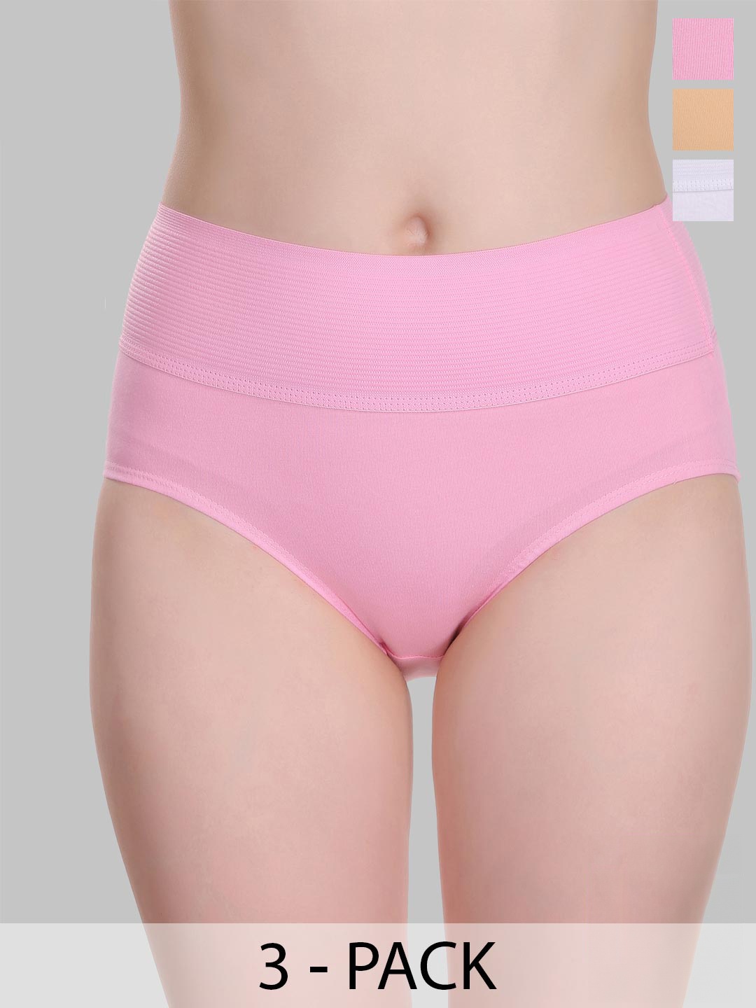 

SELFCARE Women Pack Of 3 Cotton Sinker Tummy Tucker Hipster Briefs with Concealed Elastic, Pink