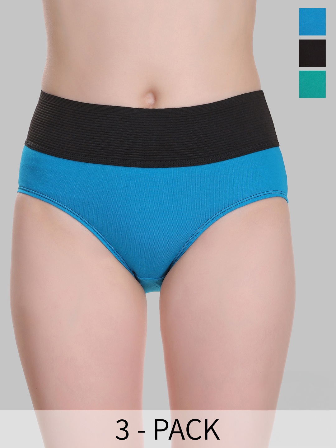 

SELFCARE Pack Of 3 Cotton Tummy Tucker Hipster Briefs, Green