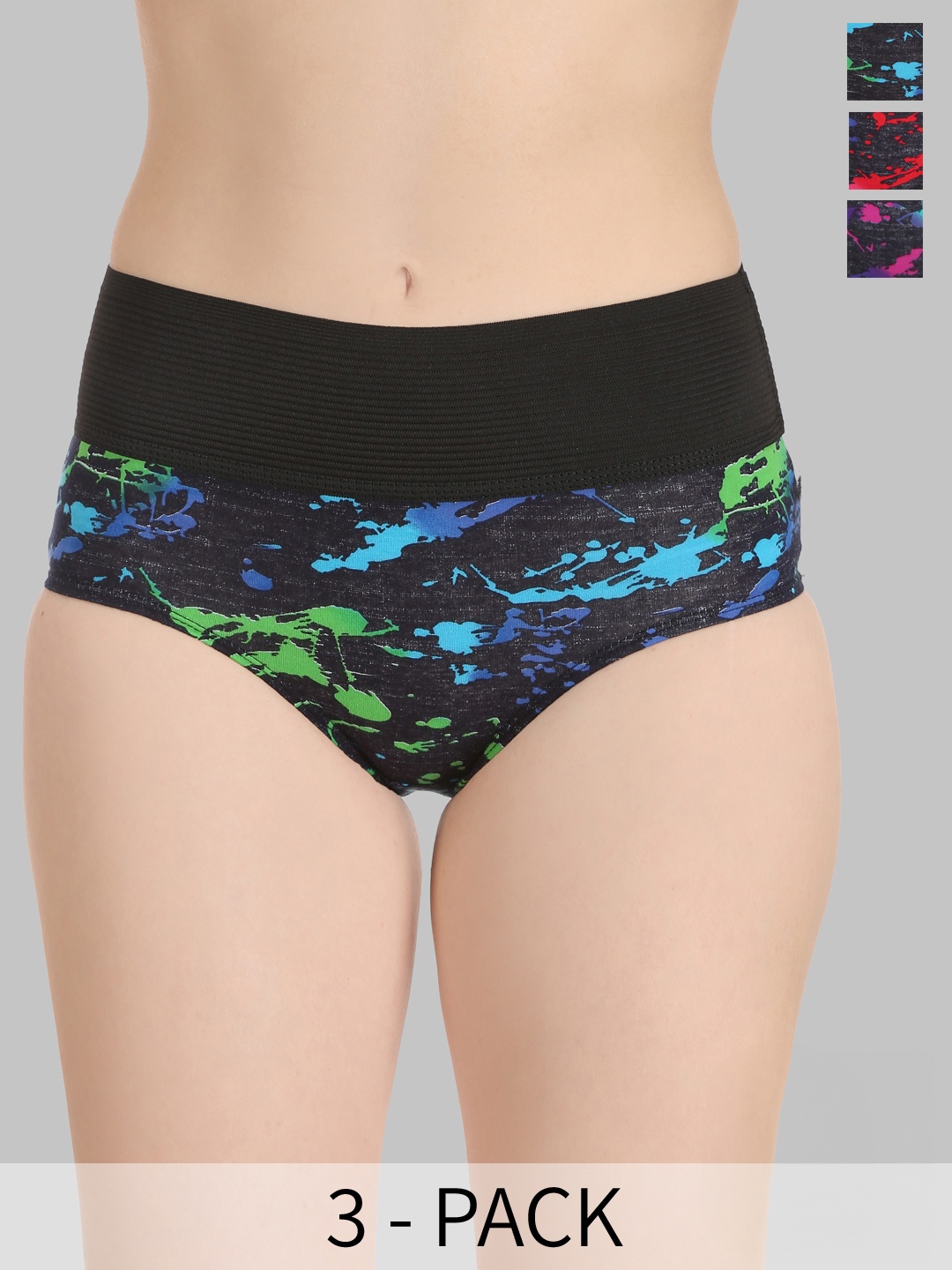

SELFCARE Pack Of 3 Printed Cotton Sinker Tummy Tucker Hipster Briefs, Green