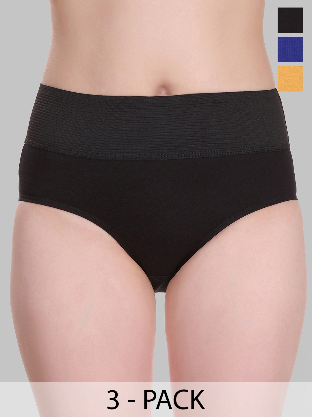 

SELFCARE Pack Of 3 Cotton Sinker Tummy Tucker Hipster Briefs with Concealed Elastic, Yellow