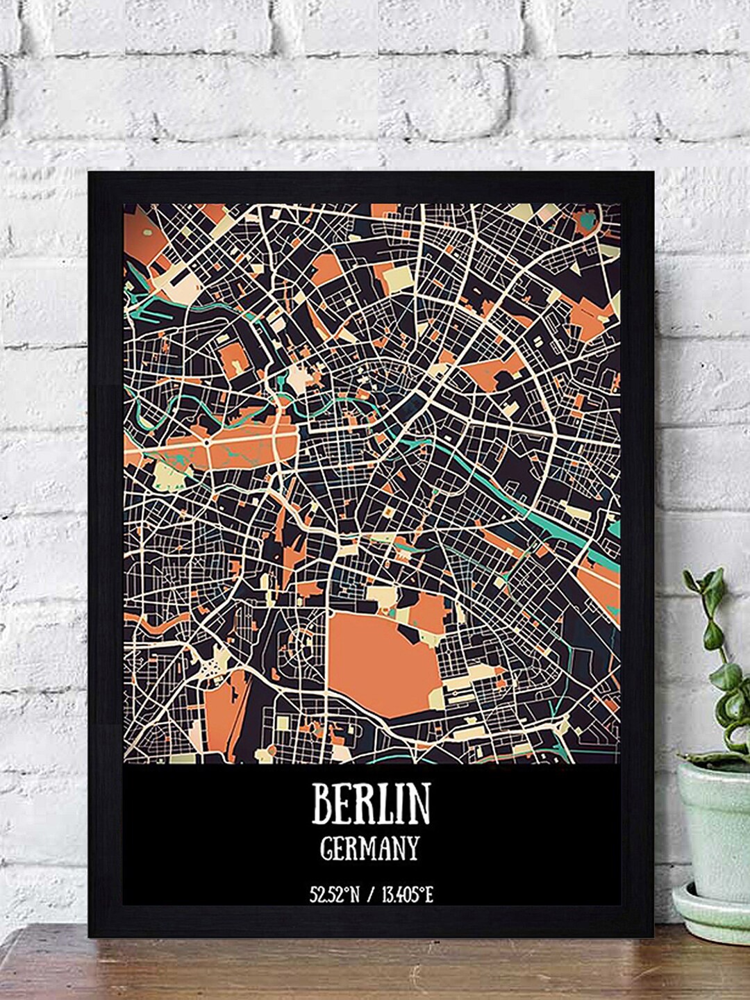 

Gallery99 Black & Orange-Color Chicago Map Textured Framed Wall Art