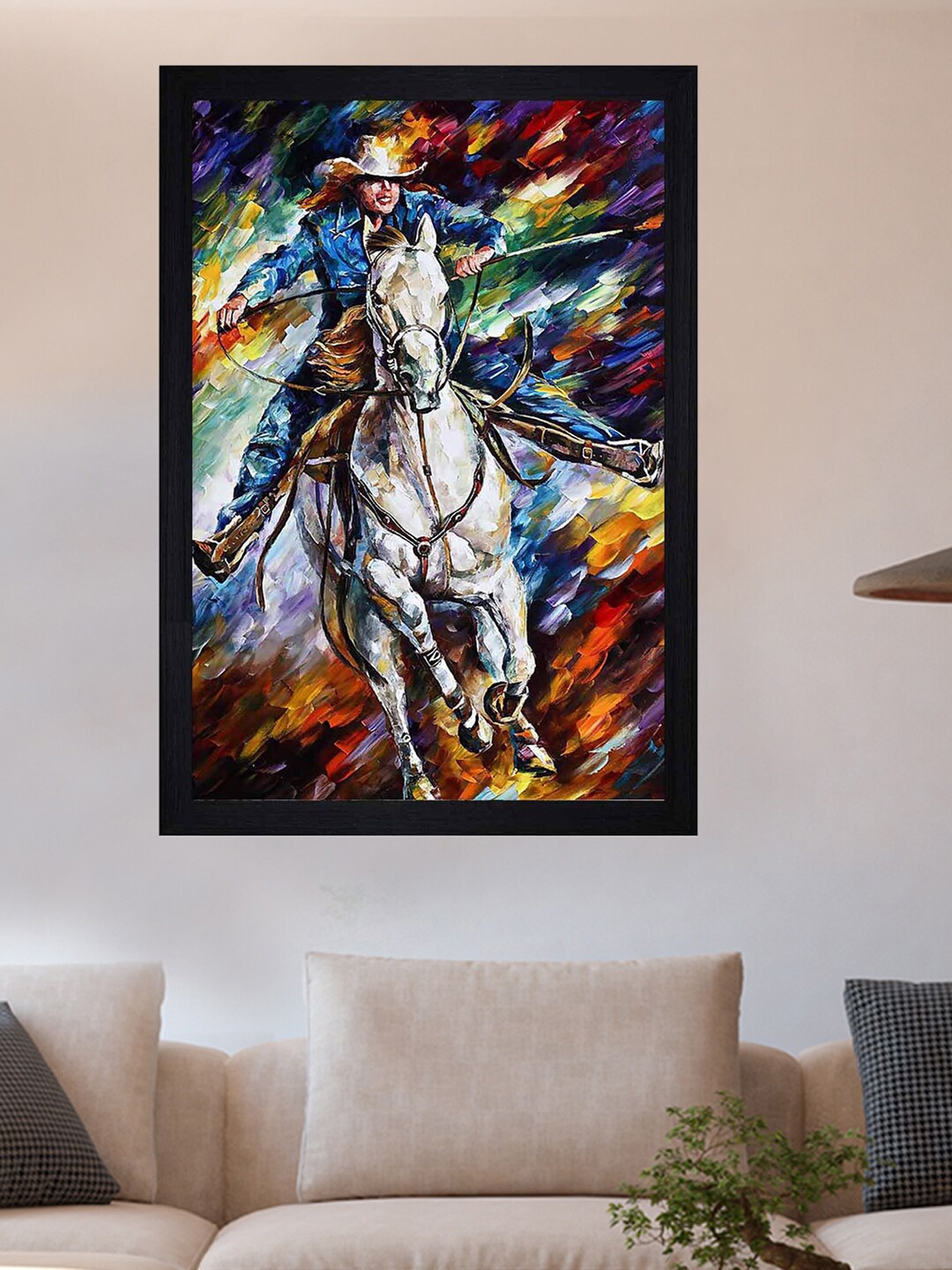 

Gallery99 Blue & White Horse With Cowboy Texture Paper Framed Wall Art