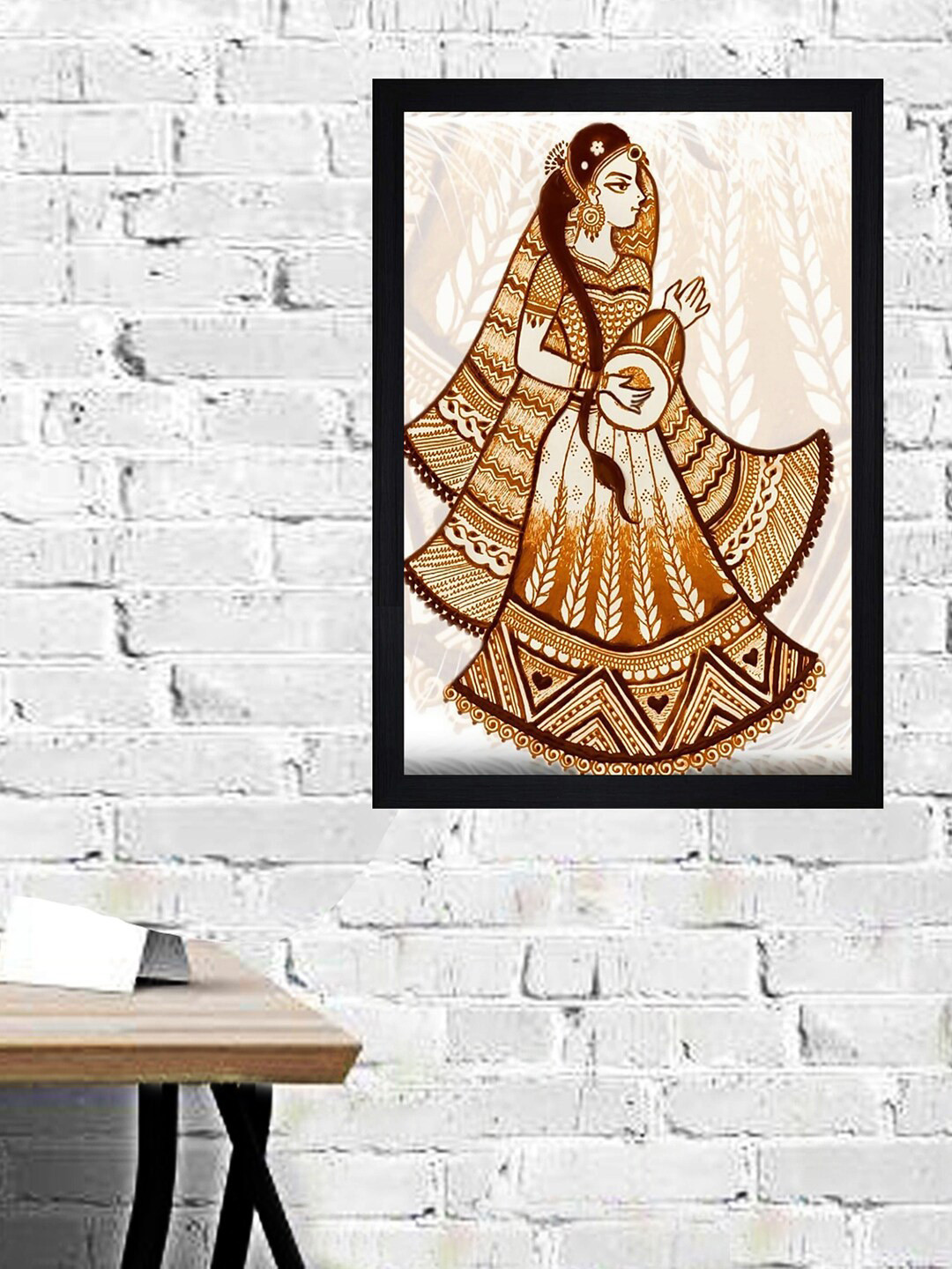 

Gallery99 Cream-color & Brown Traditional Bride With Dholki Textured Framed Wall Art