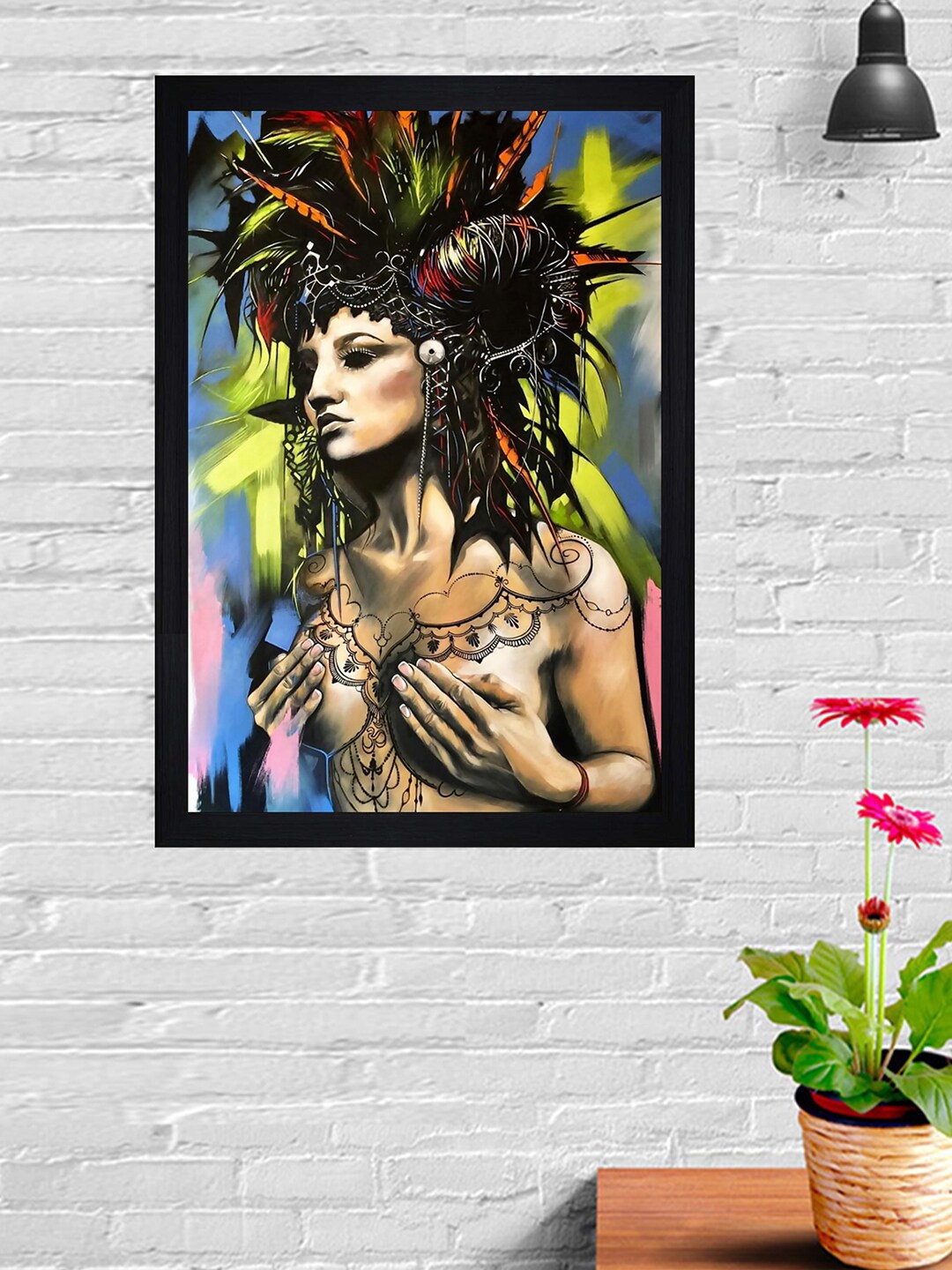 

Gallery99 Black & Yellow Abstract Tribal Lady Printed Framed Wall Art