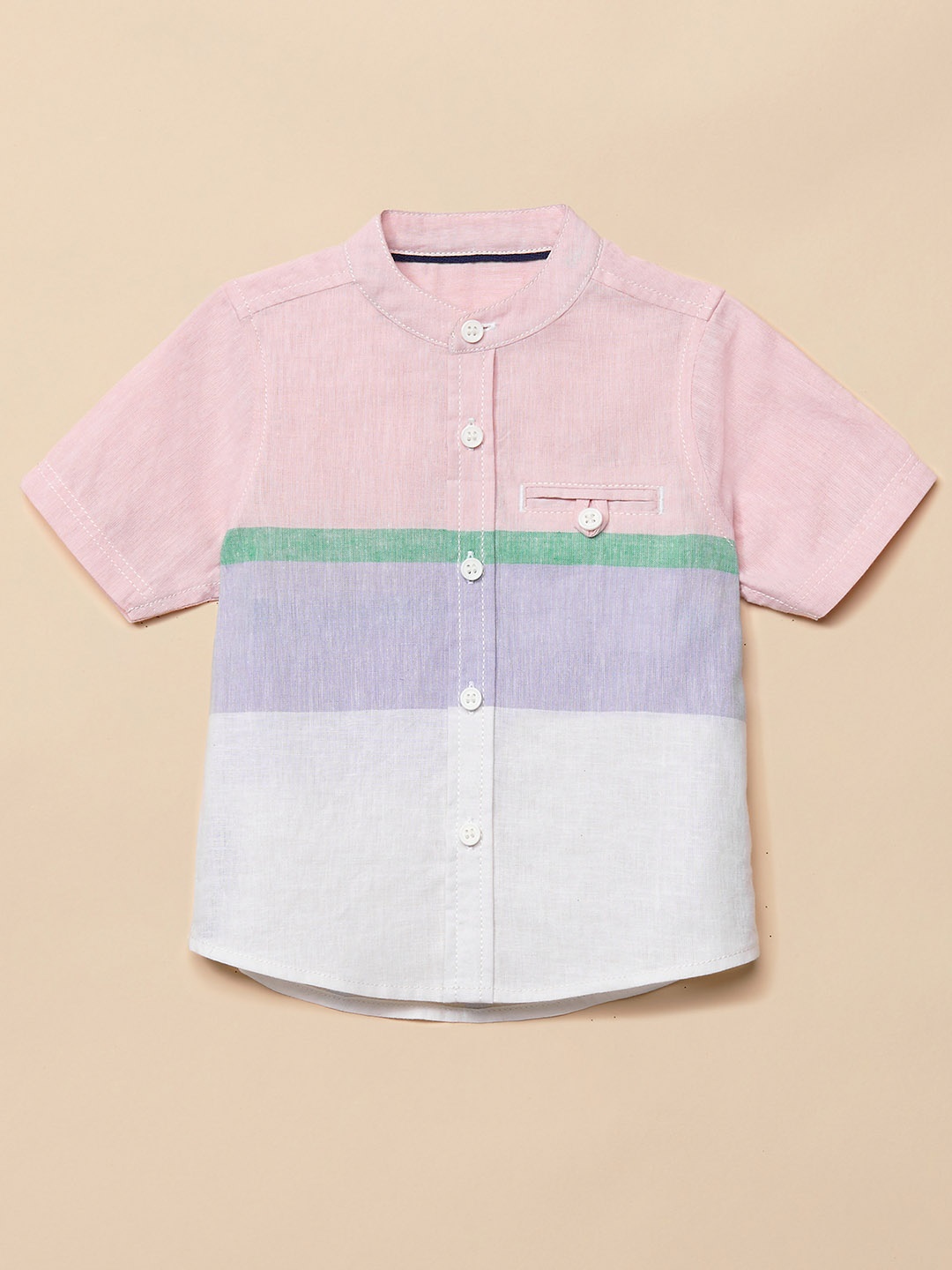 

mothercare Infants Boys Opaque Colourblocked Pure Cotton Casual Shirt, Pink