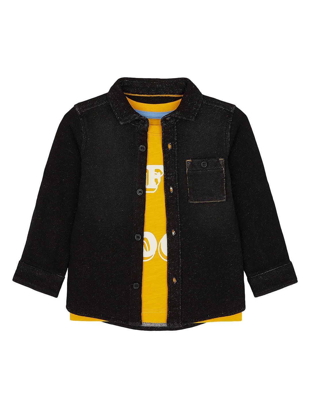 

mothercare Boys Pure Cotton Shirt With T-Shirt, Black