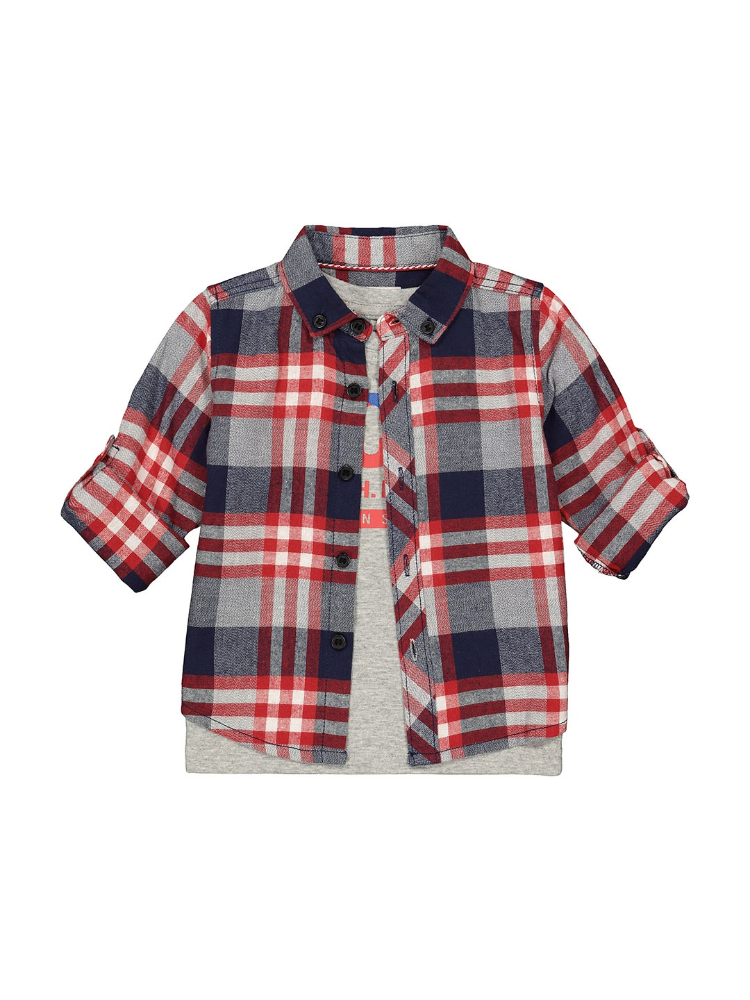 

mothercare Boys Tartan Checked Pure Cotton Casual Shirt With T-Shirt, Red