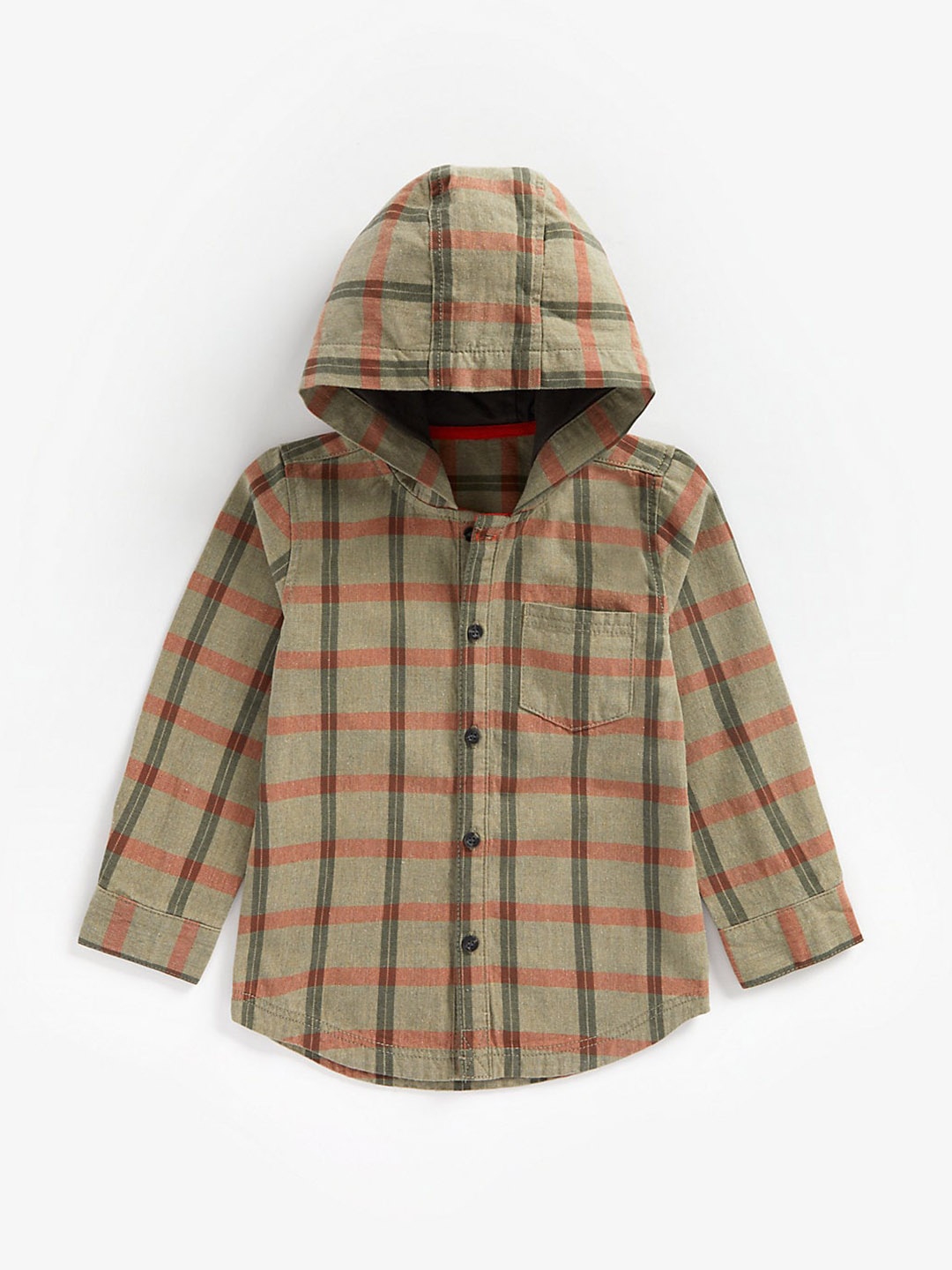 

mothercare Boys Tartan Checks Opaque Hooded Pure Cotton Casual Shirt, Green
