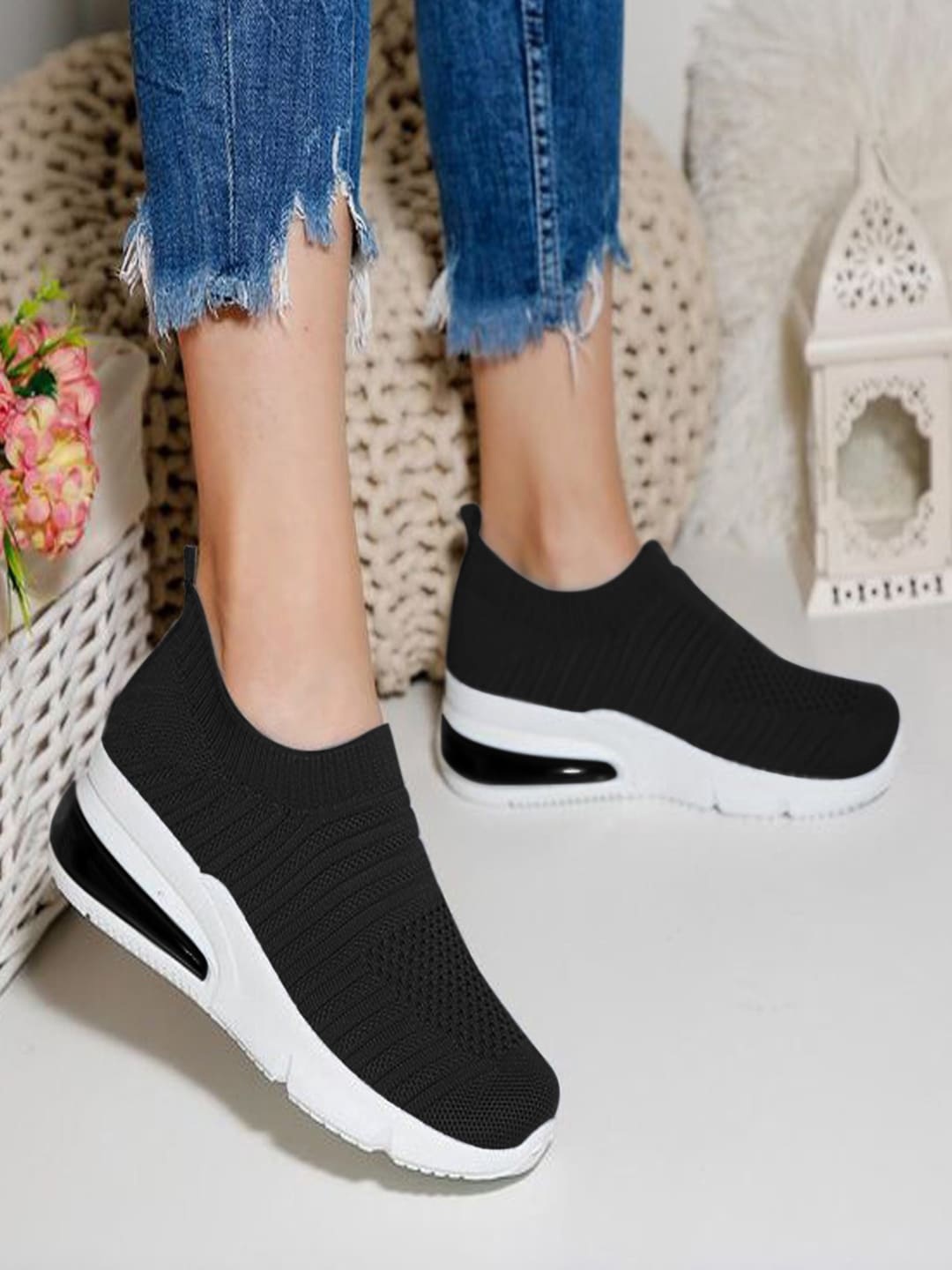 

Stylestry Women Textured Textile Comfort Insole Contrast Sole Flatforms, Black