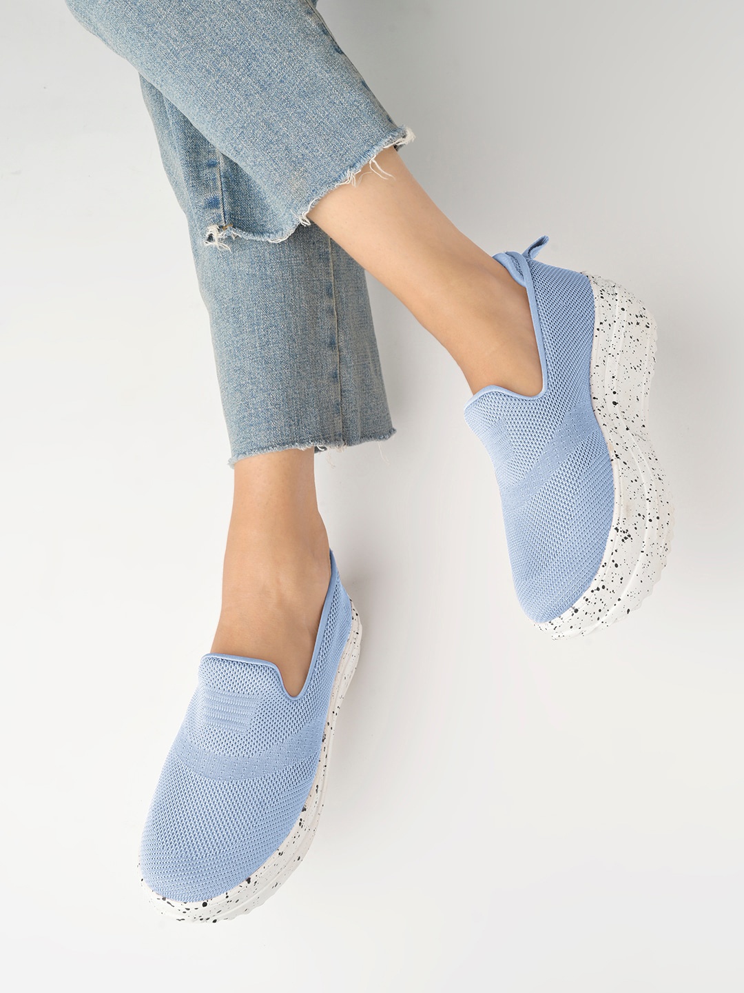 

Stylestry Women Textured Mesh Comfort Insole Contrast Sole Flatforms, Blue