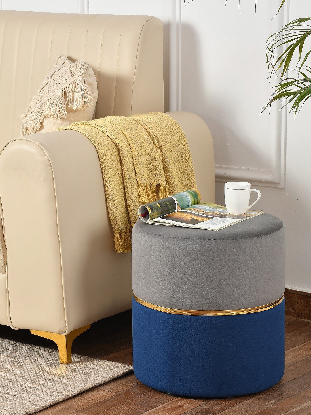

Texstop Grey & Blue Colourblocked Padded Stool Ottoman