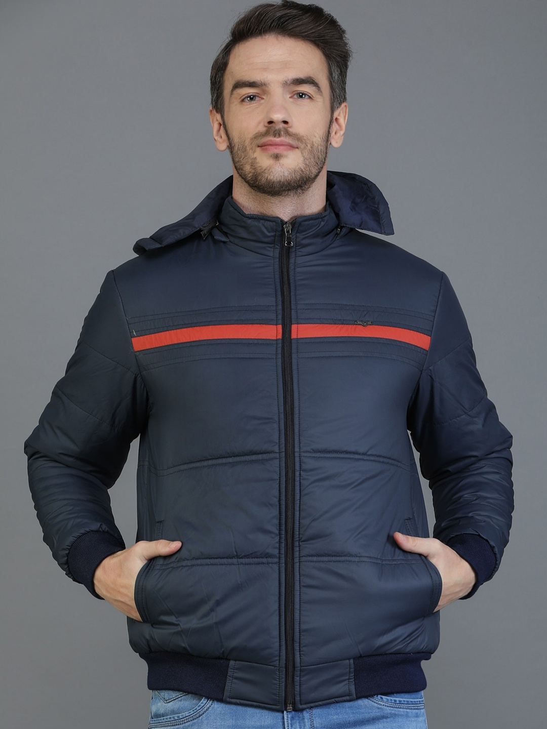 

TQS Striped Windcheater and Water Resistant Bomber Jacket, Navy blue