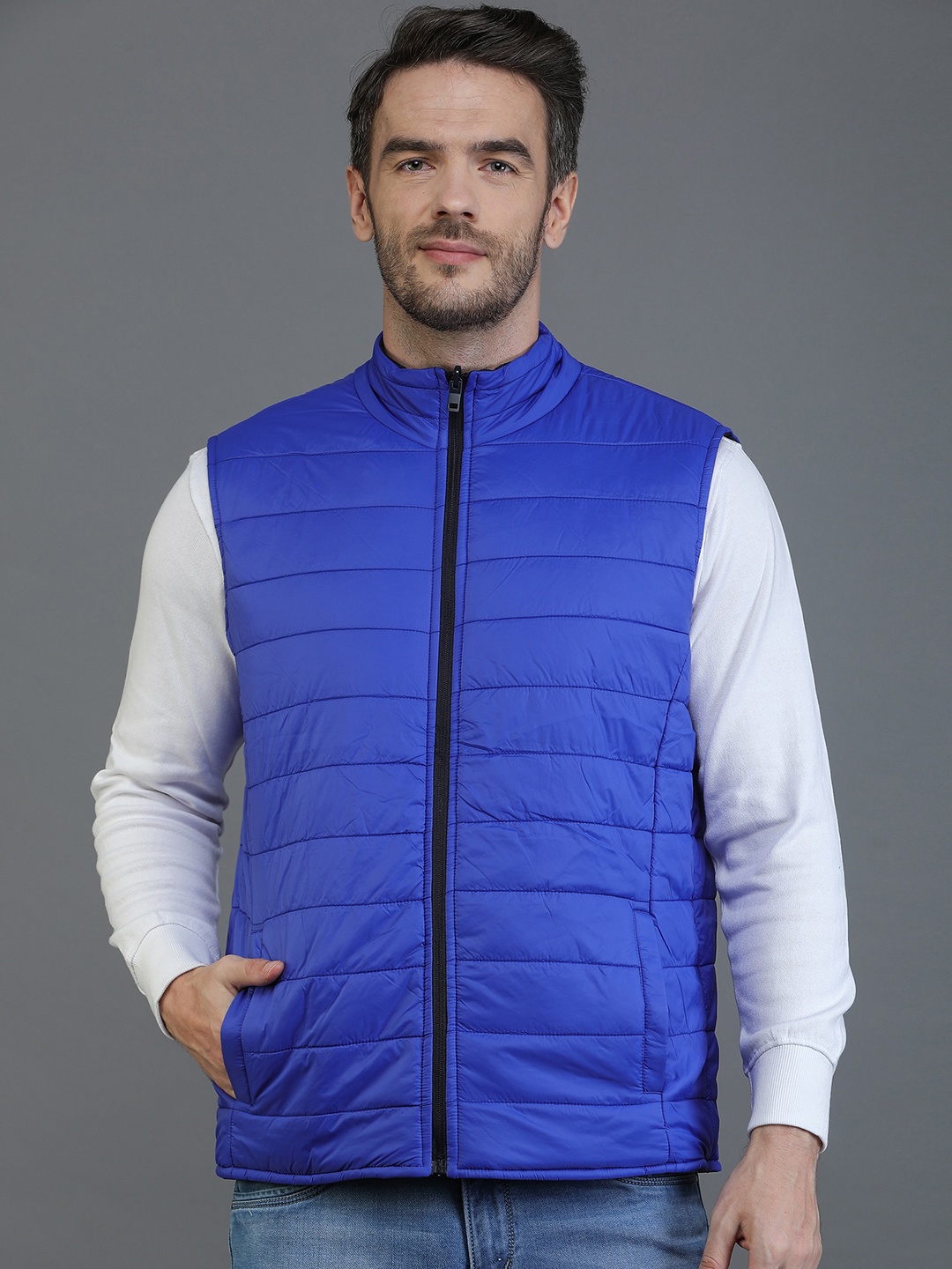 

TQS Mock Collar Reversible Padded Jacket, Blue