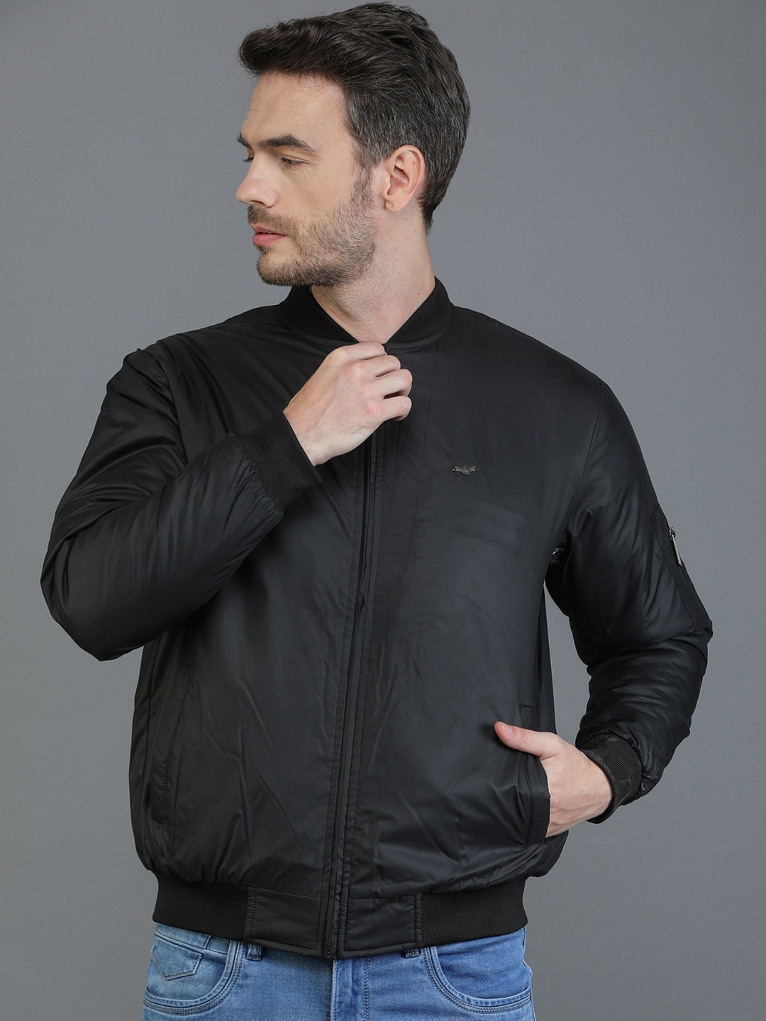 

TQS Men Windcheater and Water Resistant Bomber Jacket, Black