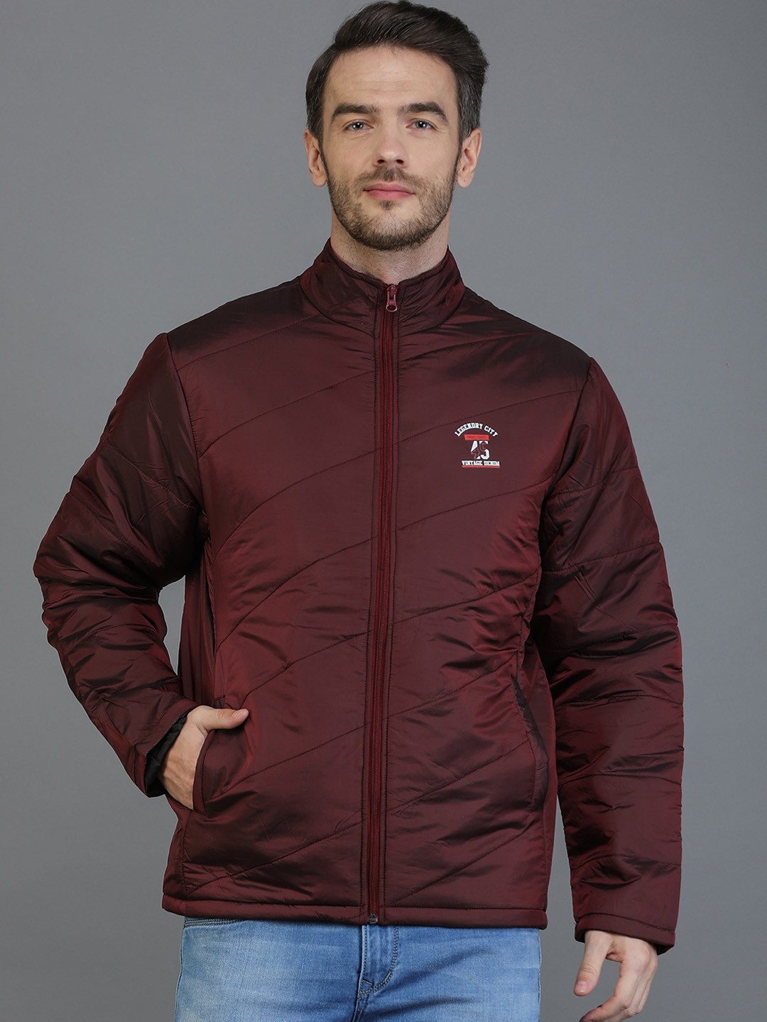 

TQS Mock Collar Windcheater and Water Resistant Padded Jacket, Maroon